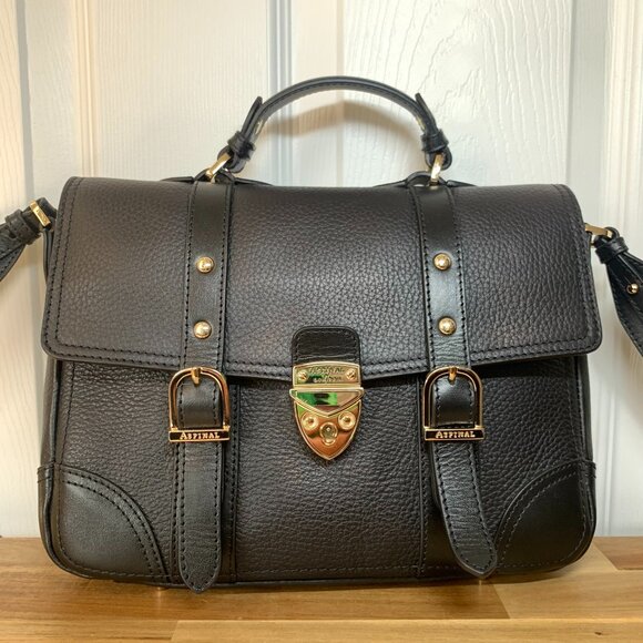 Aspinal of London Mollie Satchel Black Pebbled Leather Bag with Dust Bag - Picture 1 of 10